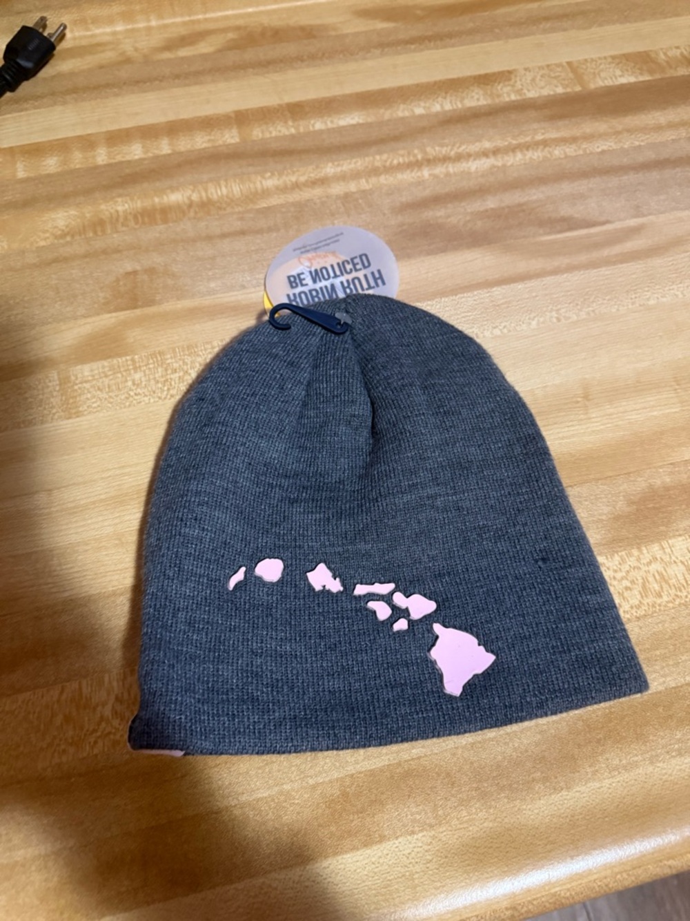 Robin Ruth Gray Beanie with Pink Lettering - Picture 2 of 4